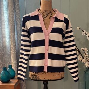 Deluc Mondrian Button Front Notched Collar Sweater